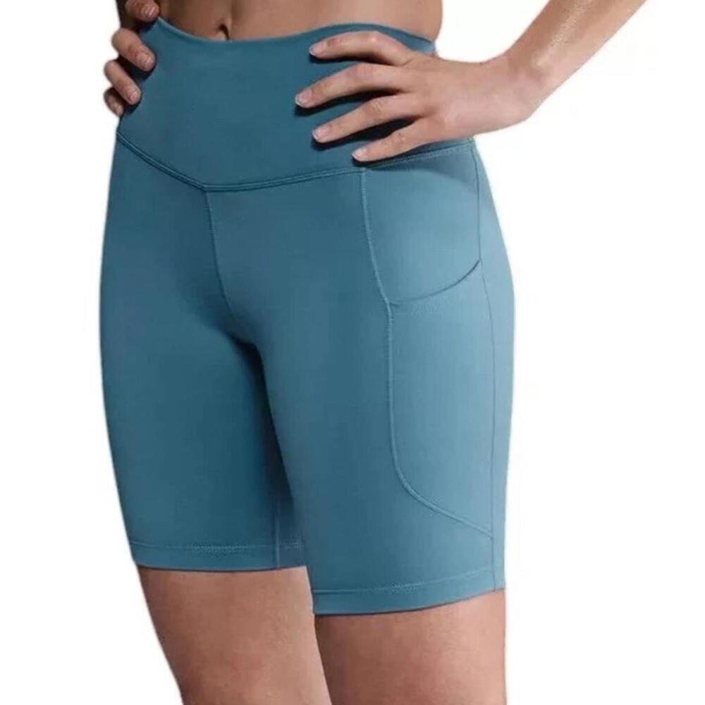 Nike XS Women One Smoke Blue High-Waisted 8" Pockets Biker Shorts FZ6758-008